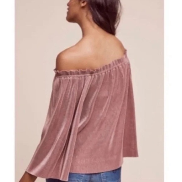 Anthropologie Deletta Pink Metallic Pleated Blouse - Picture 2 of 5